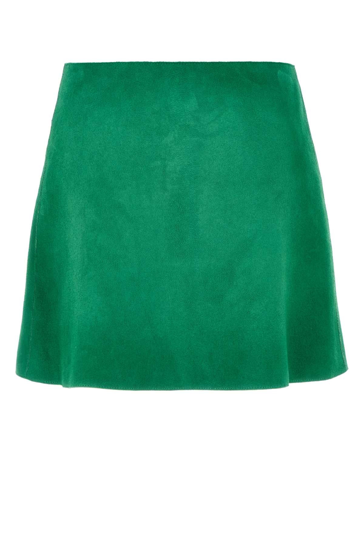 Prada Women Grass Green Suede Mini Skirt - 2
