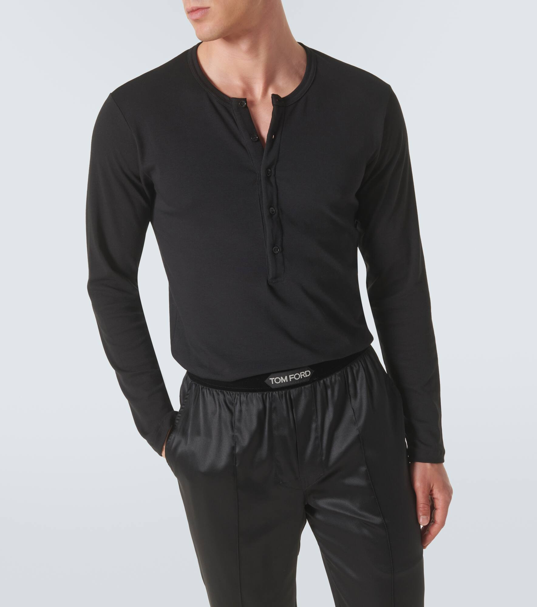 Cotton-blend henley shirt - 4