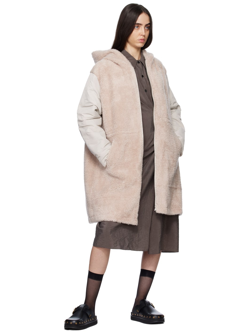 Beige Paneled Reversible Coat - 5