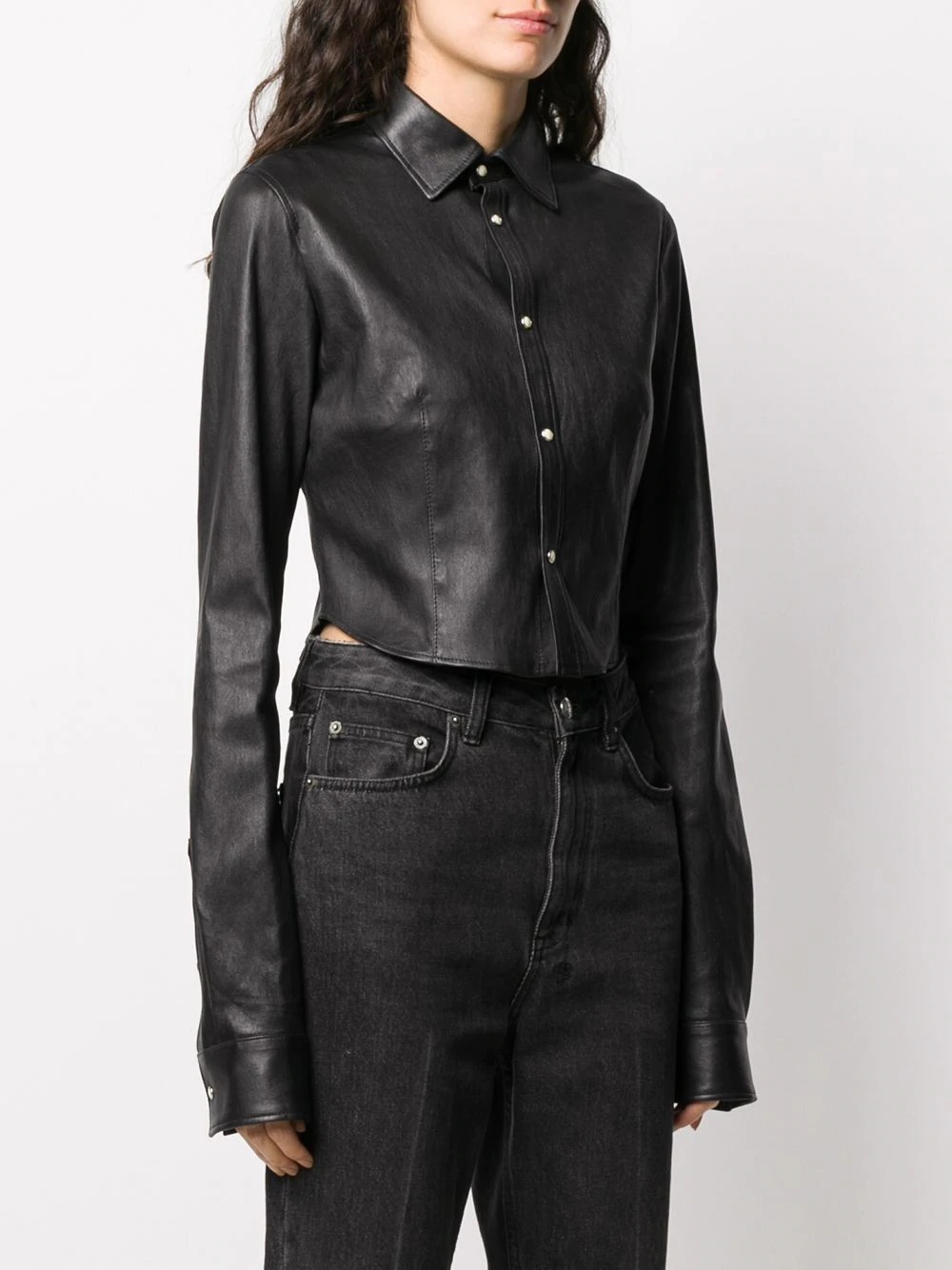 cropped leather shirt - 3