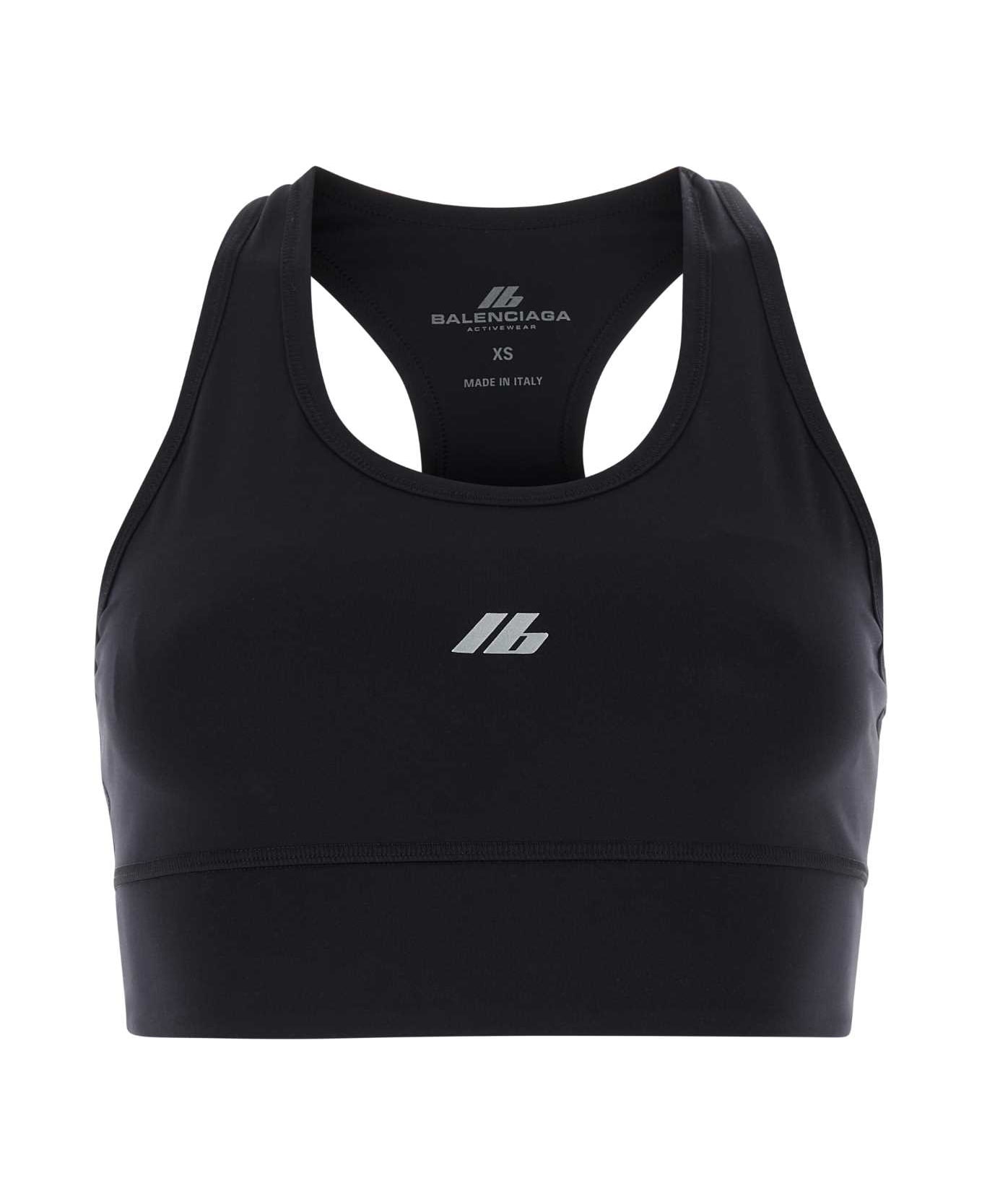 Black Stretch Nylon Crop-top - 1