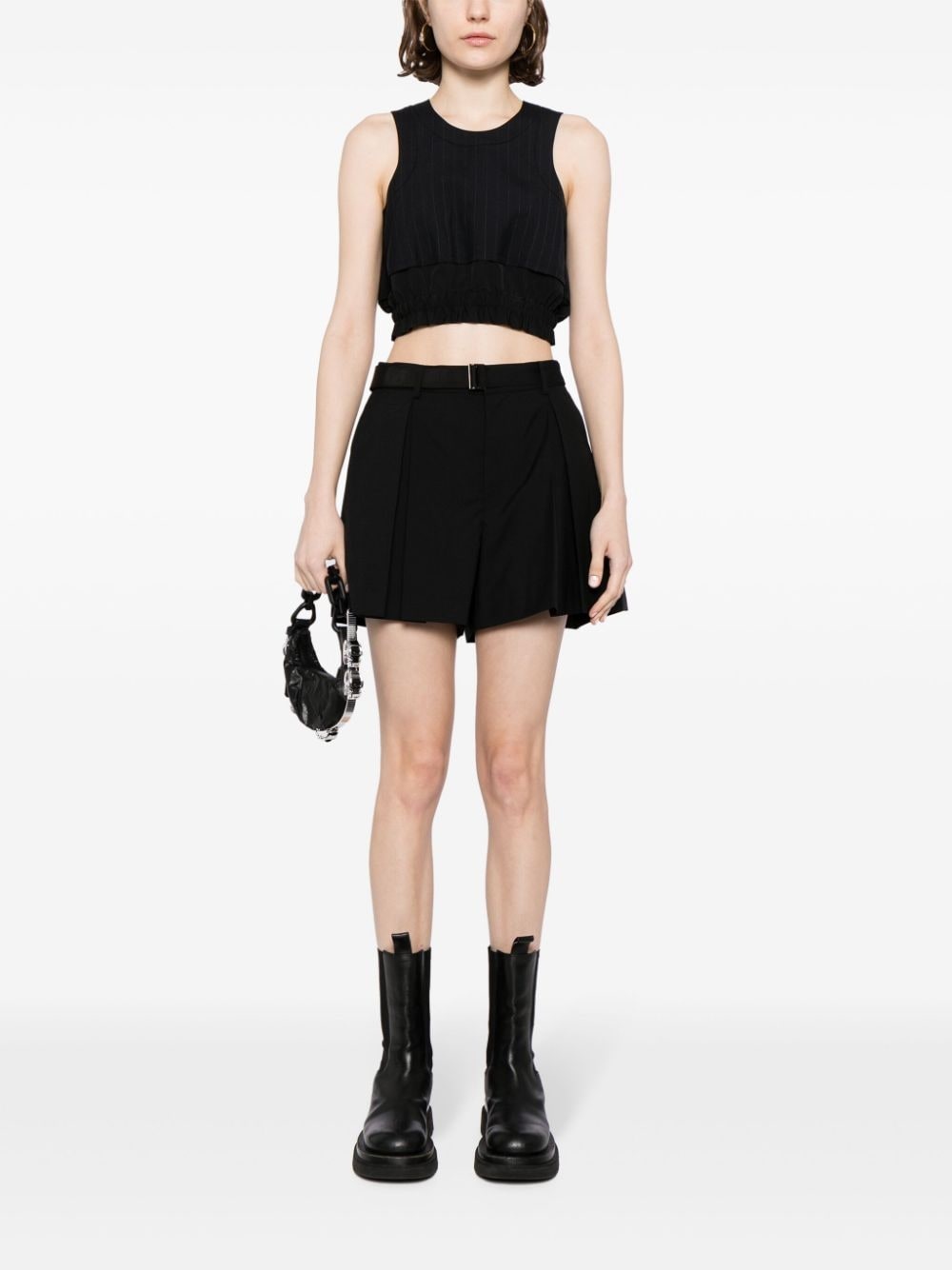 pinstripe-pattern sleeveless crop top - 2