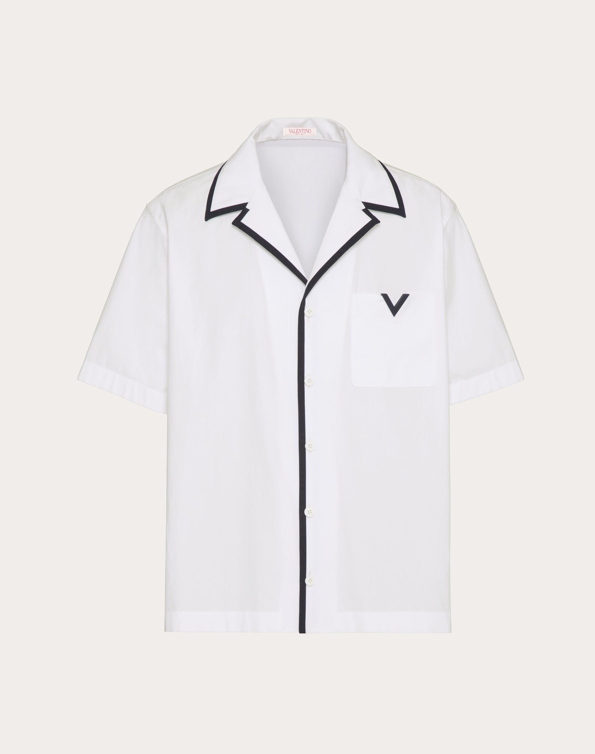 COTTON POPLIN BOWLING SHIRT WITH RUBBERIZED V DETAIL - 1