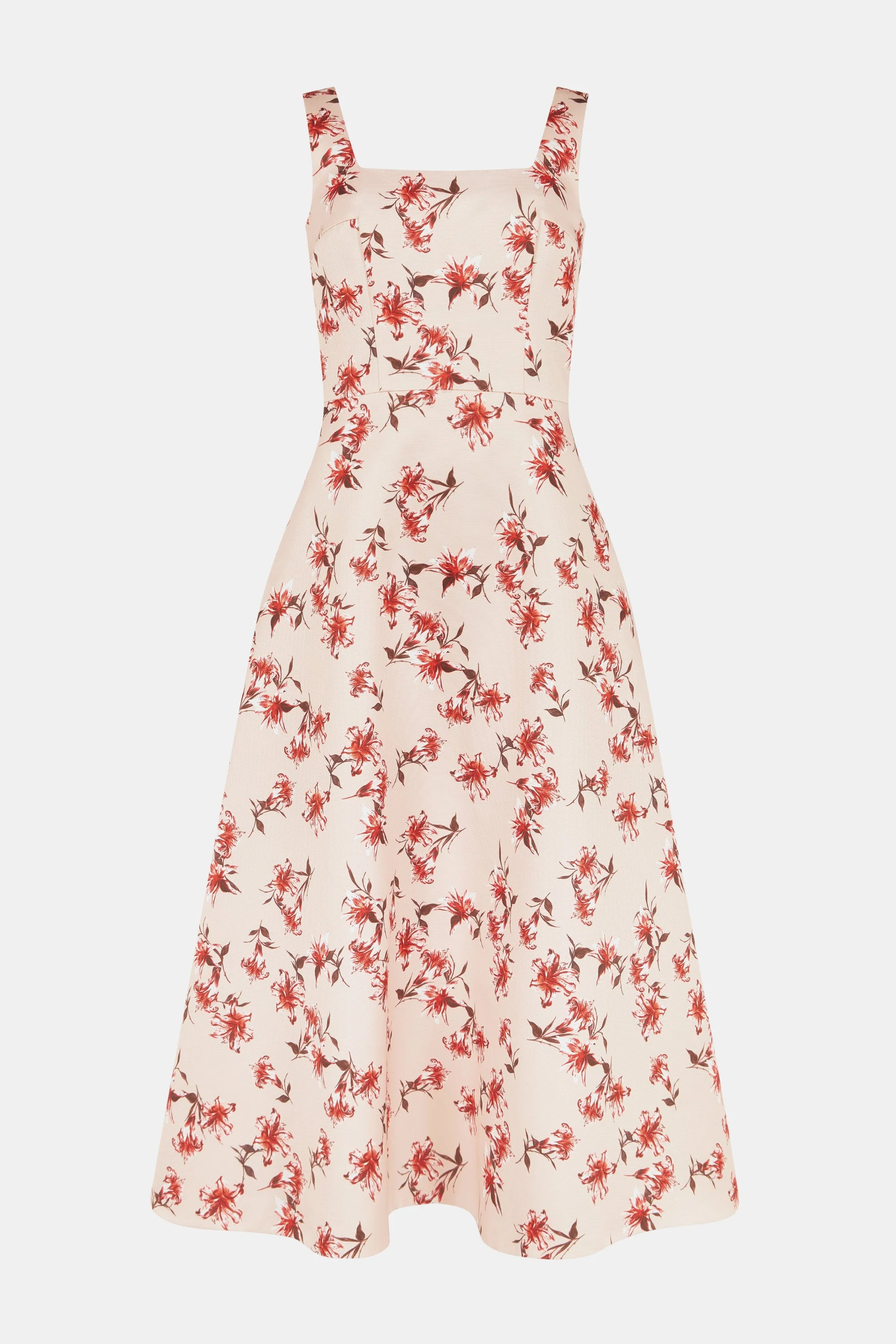 Shiloh Dress In Red Summer Lillies On Pink Taffeta Faille - 1