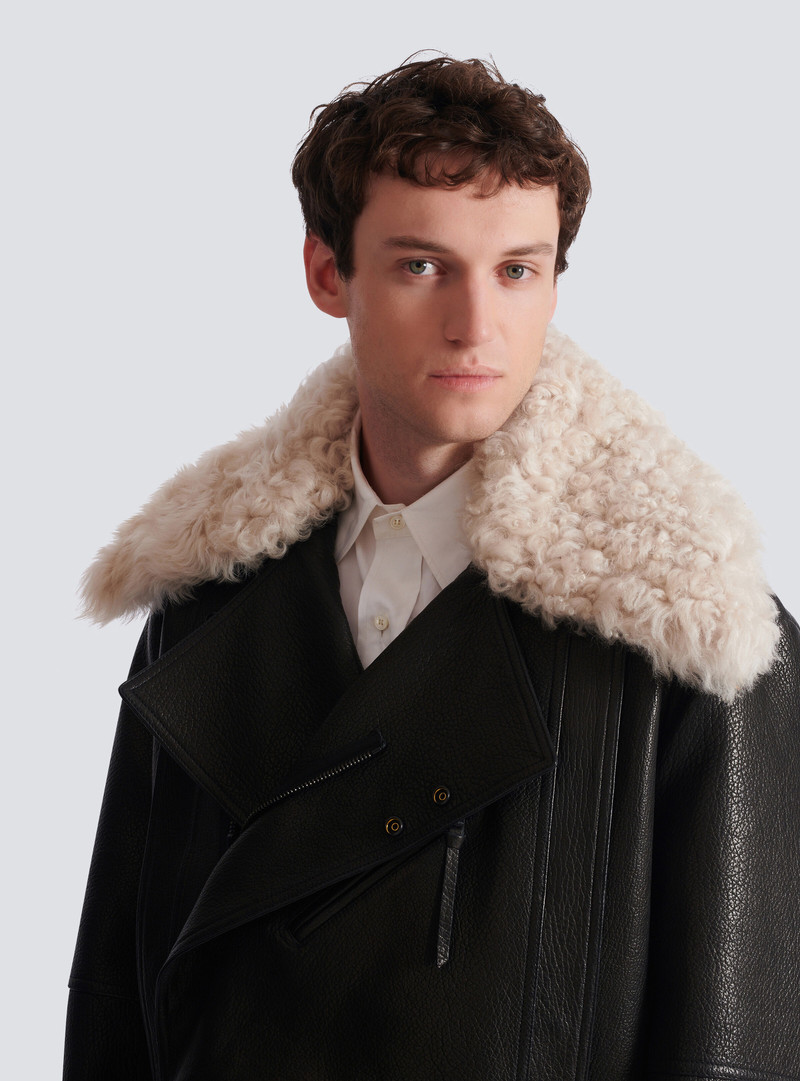 Leather jacket with shearling collar 7