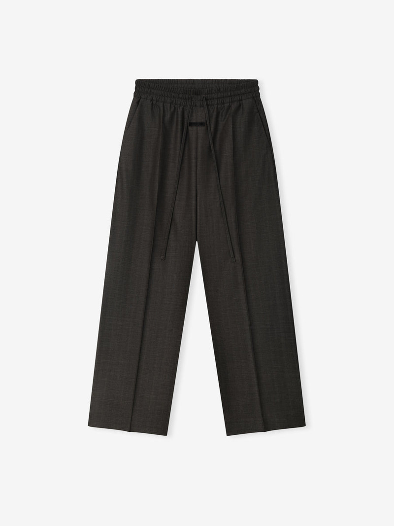 Grey Striped Wool Wide Leg Drawstring Pants - 1