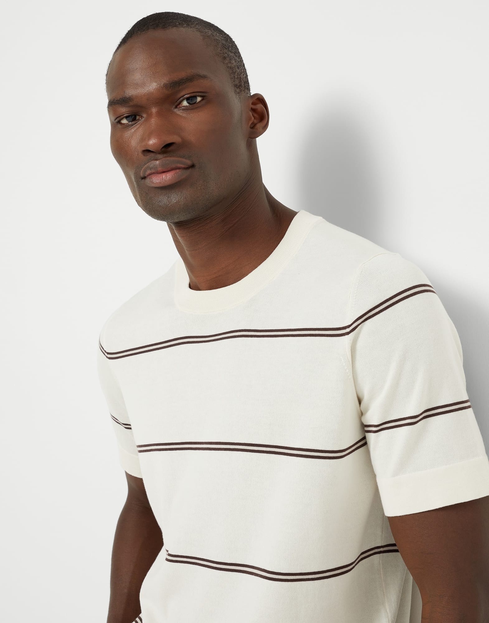 Cotton lightweight knit T-shirt with stripes - 3