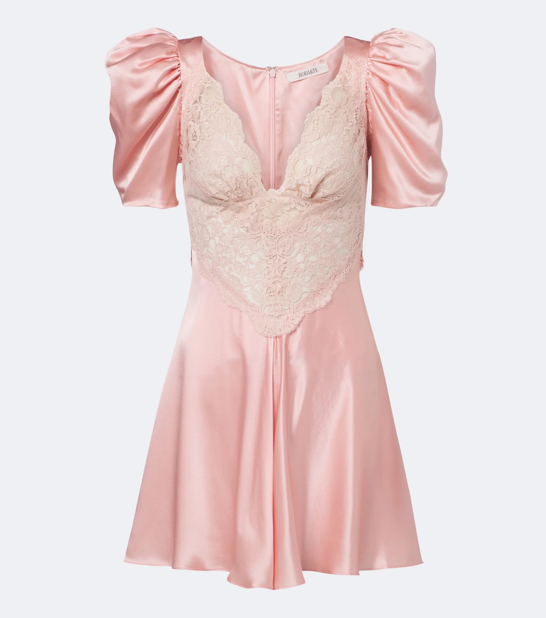 Lace-trimmed silk satin minidress - 1