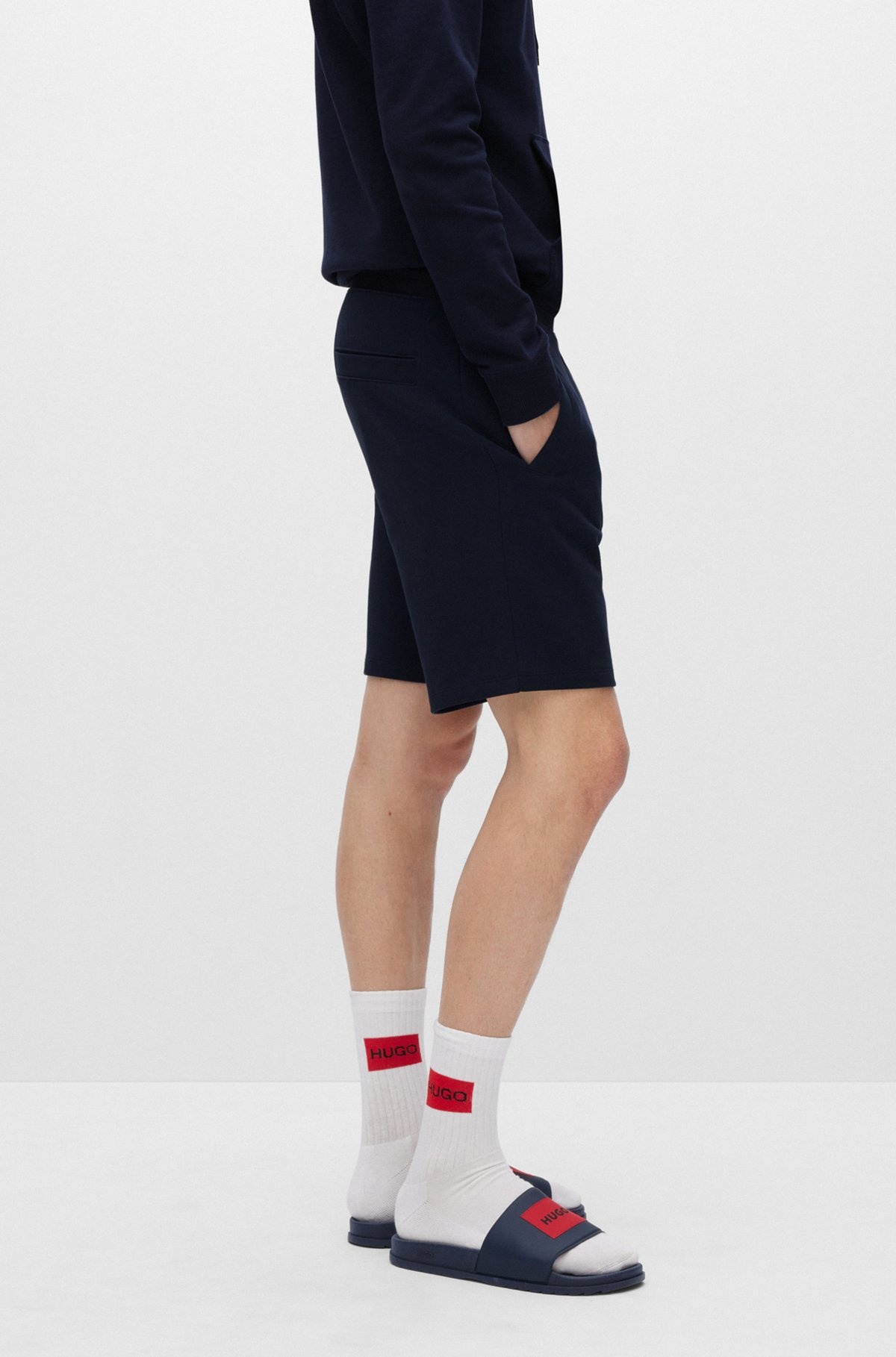 COTTON-TERRY REGULAR-FIT SHORTS WITH LOGO LABEL - 5