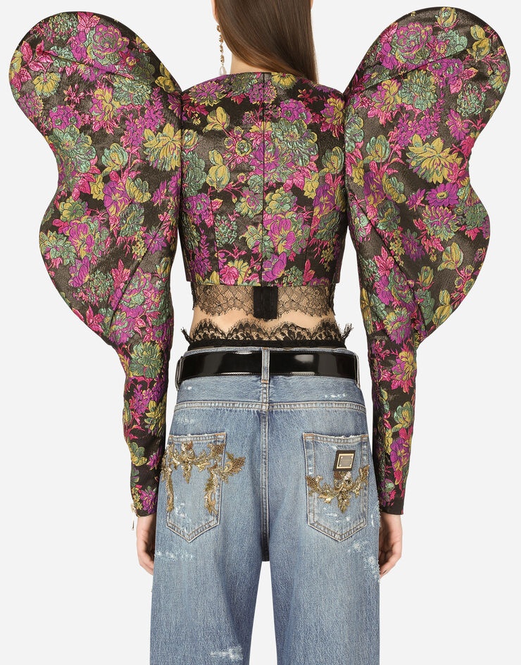 Short floral lamé jacquard jacket - 2