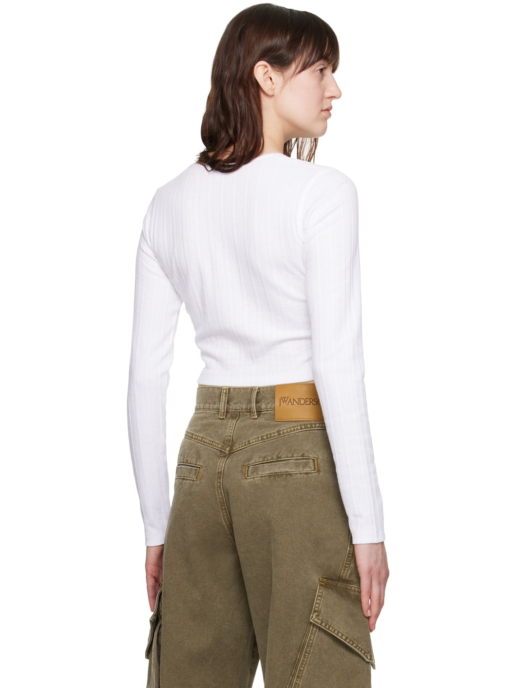 White Cropped Long Sleeve T-Shirt - 3