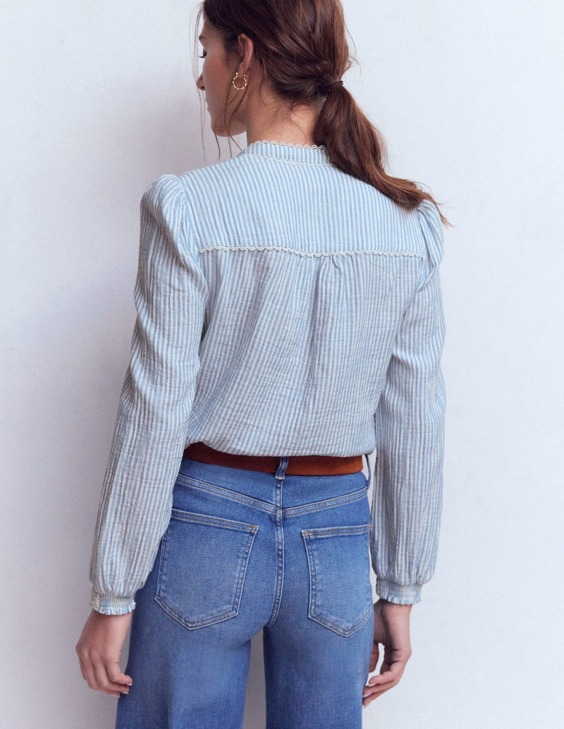 Rhea Trim Doublecloth Top-French Blue and Ivory Stripe 4