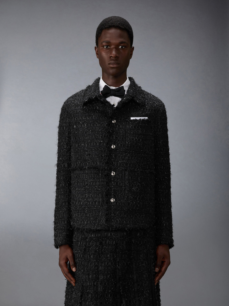 Thom Browne SATIN RIBBON TWEED FRAY EDGE UTILITY JACKET outlook