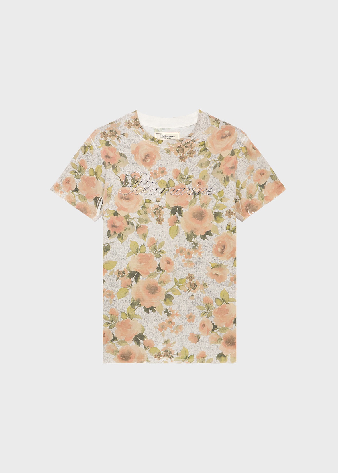 BOUQUET PRINT T-SHIRT WITH RHINESTONE LOGO - 1