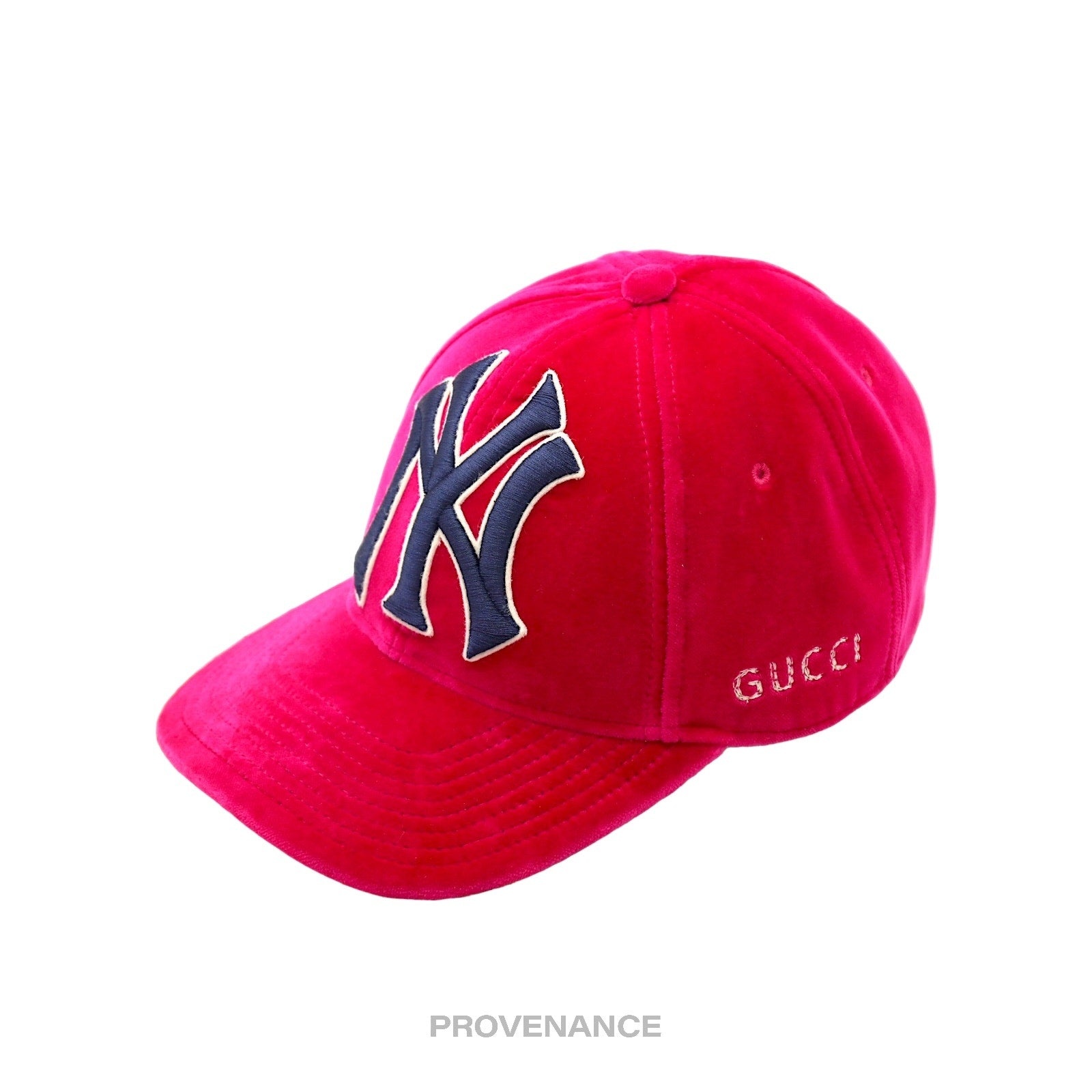 GUCCI Gucci x NY Yankees Embroidered Hat Cap Pink Velour provenance REVERSIBLE
