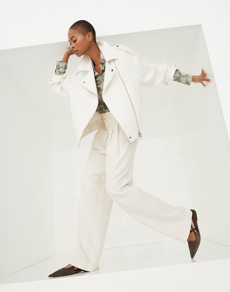 Cotton and linen chevron biker jacket with shiny details 4