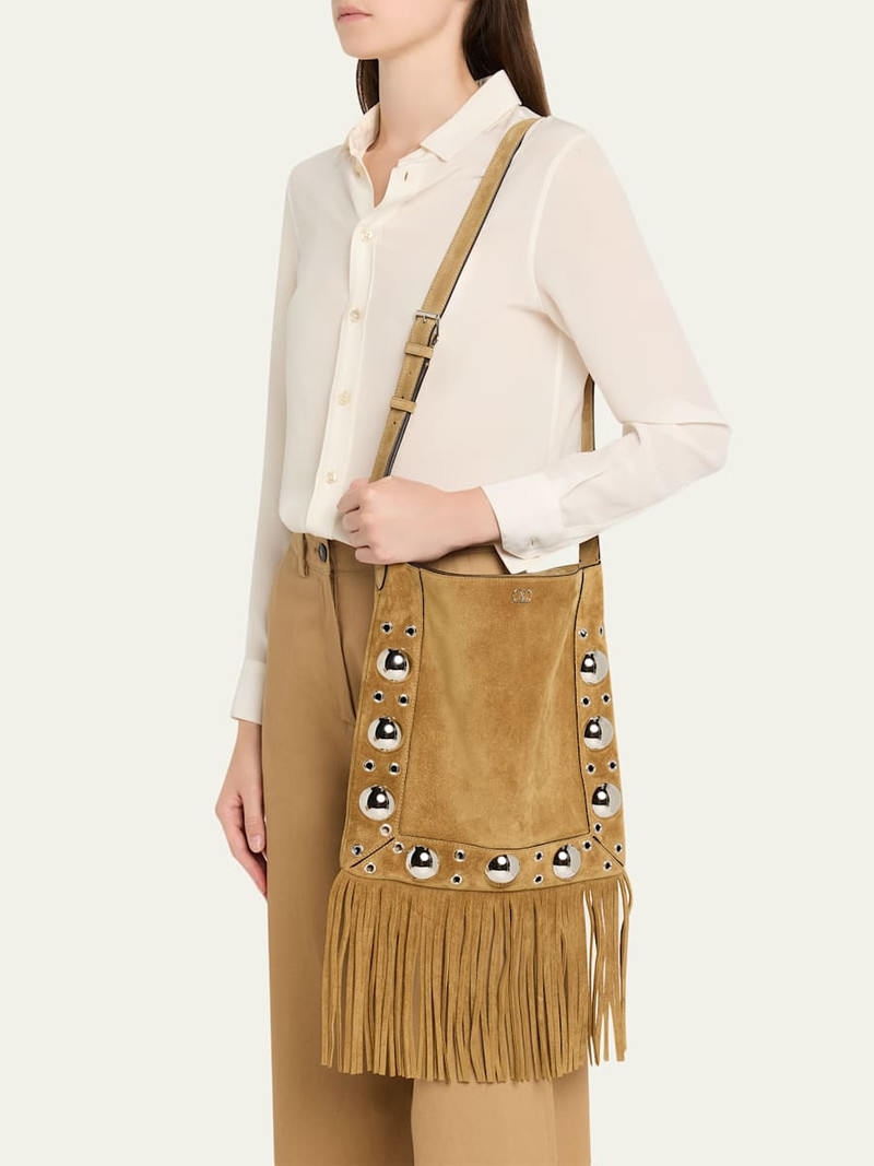 Valentino Nellcote Studded Fringe Suede Crossbody Bag outlook
