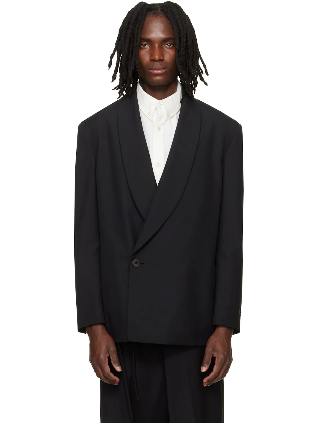 Black Double-Breasted Shawl Collar Blazer - 1