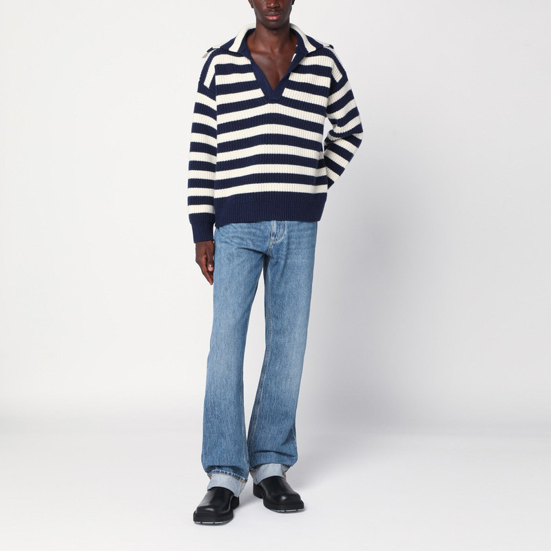 Bottega Veneta White/blue striped wool-blend sweater outlook
