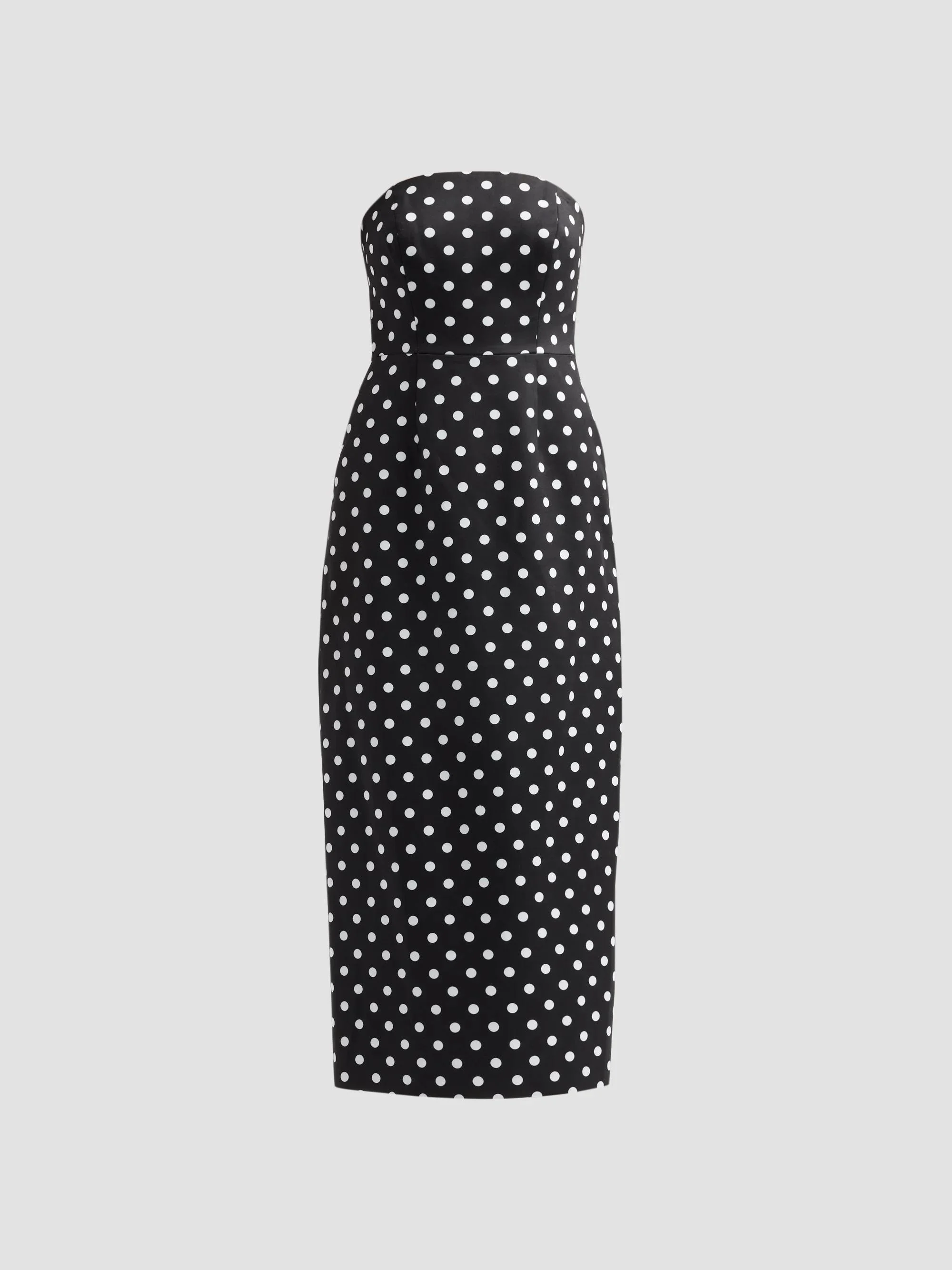 Women's Kait Polka Dot Strapless Midi Dress - Black White - 1