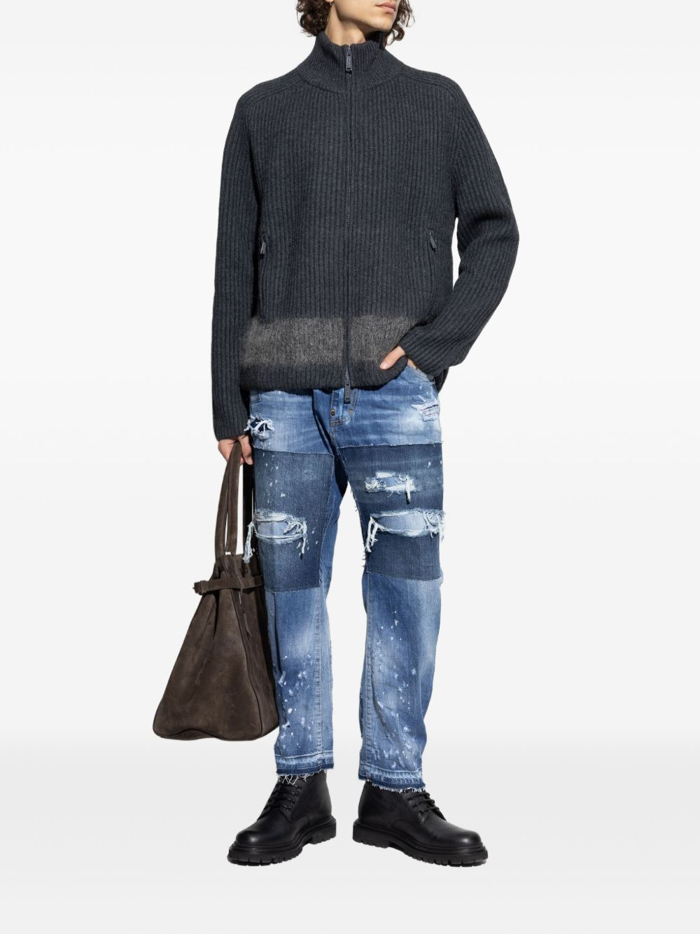 ribbed zip-up cardigan - 2