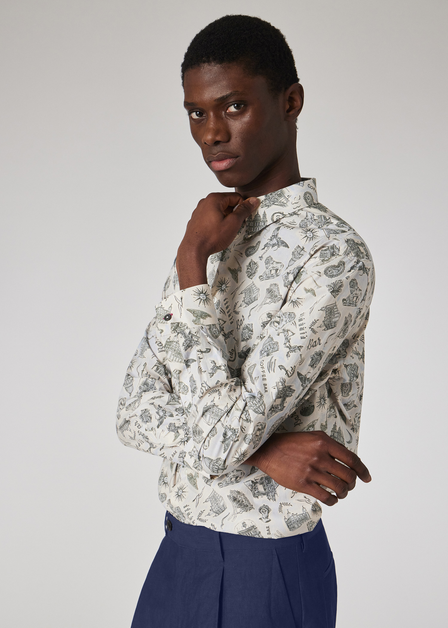 Blue Cotton Long-Sleeve 'Souvenir' Shirt - 6