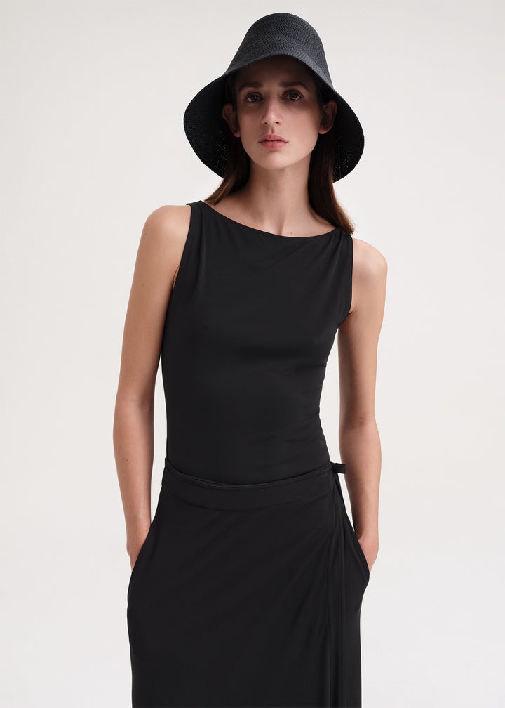 Sleeveless boat neck top black - 5