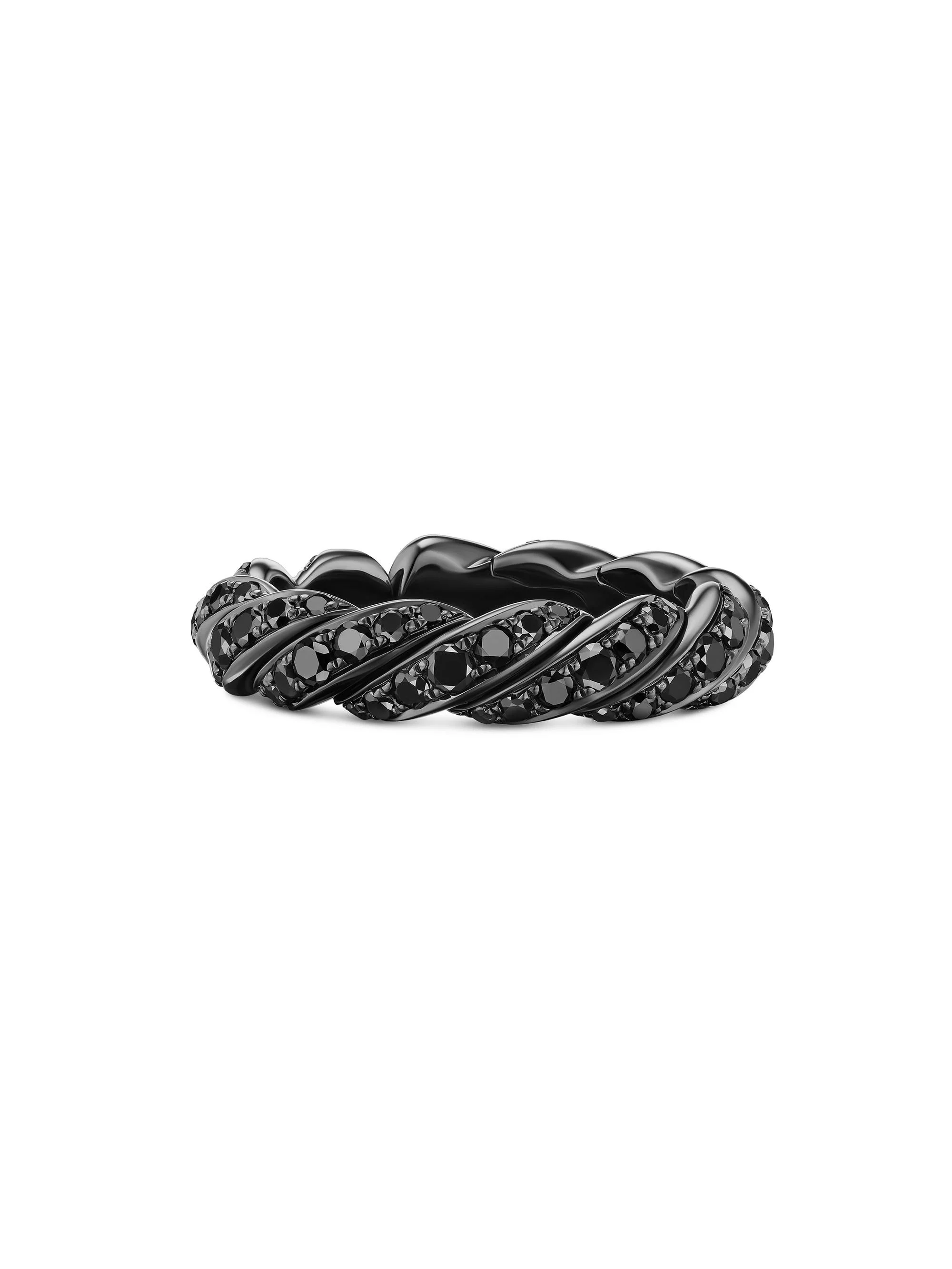 Women's Sculpted Cable Flex Band Ring in 18K White Gold - Black Diamond - 1