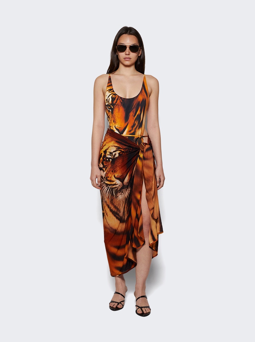 X Roberto Cavalli Tie-waist Swimsuit Tiger Face Print - 5
