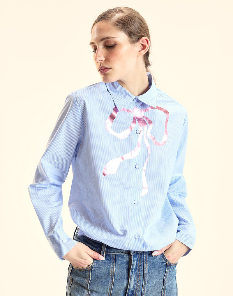 CYNTHIA ROWLEY Metallic Printed Bow Shirt outlook