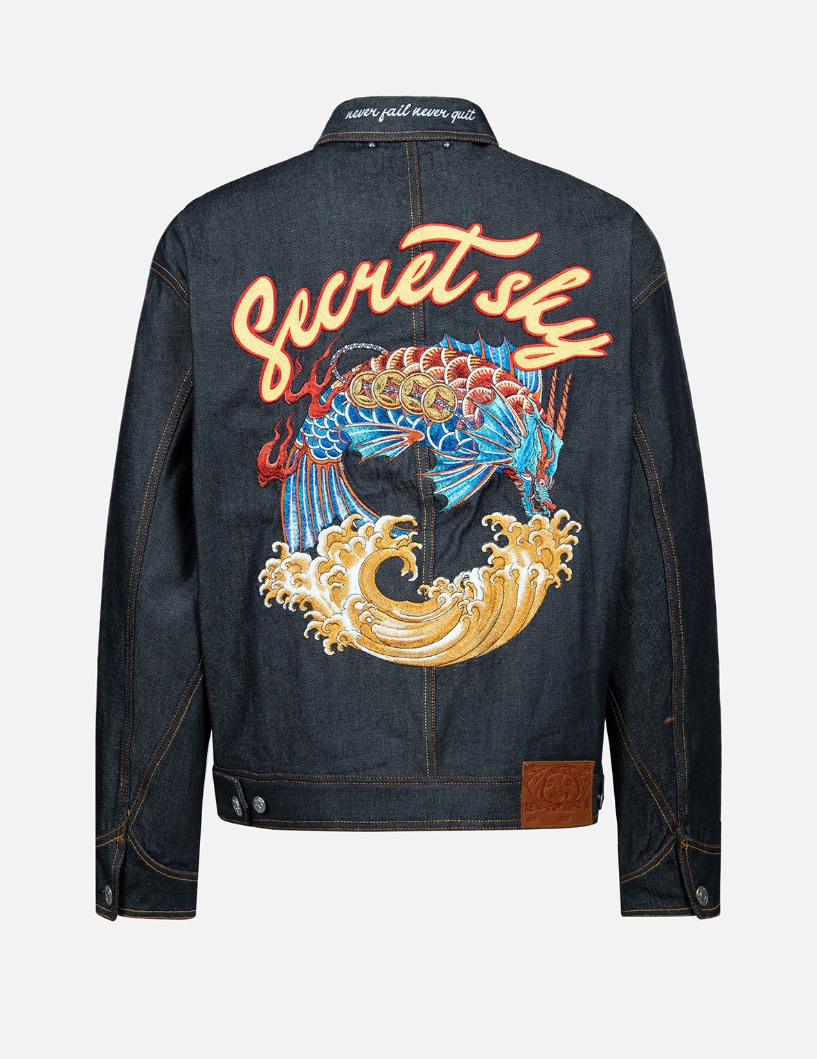 “KOI PLAYING IN WAVES" EMBROIDERY DENIM JACKET - 2