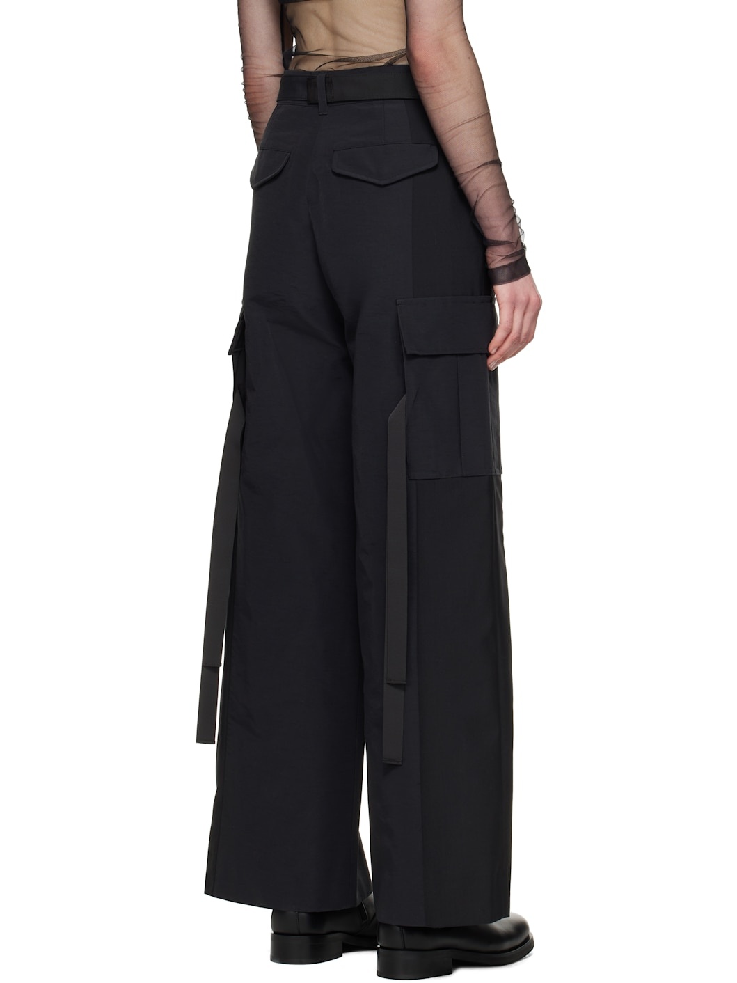 Black Grosgrain & Suiting Cargo Pants - 3