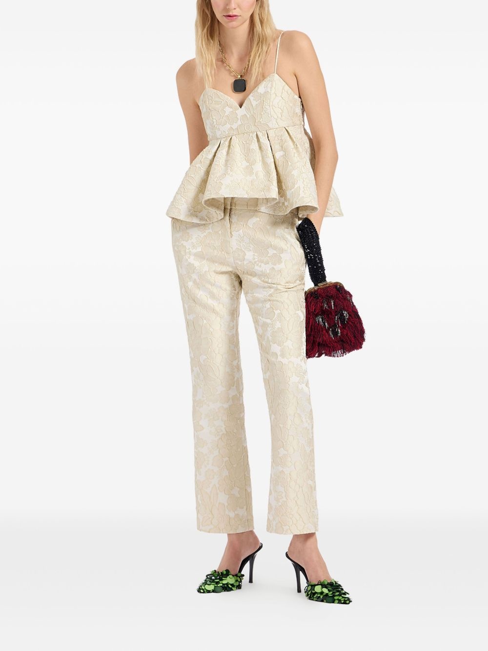floral-jacquard trousers - 2