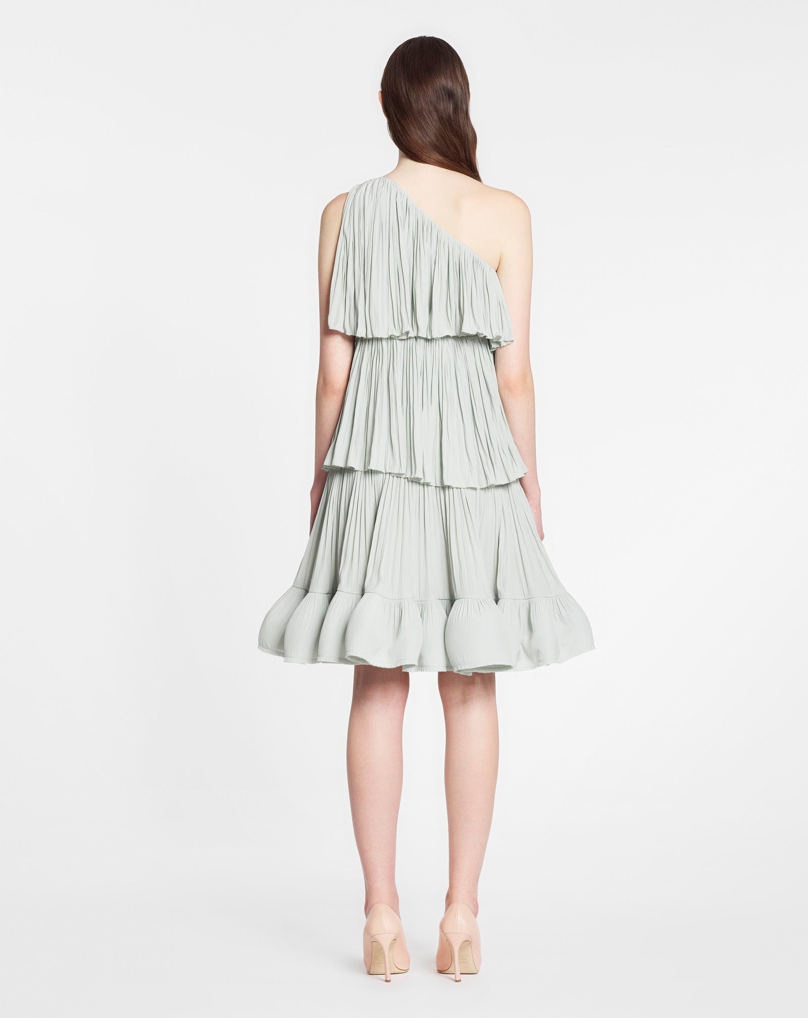 ASYMETRIC 3 LAYER DRESS WITH RUFFLES IN CHARMEUSE - 4