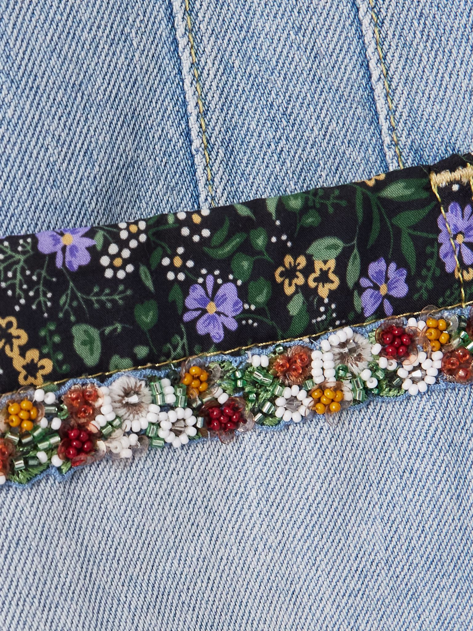 Embellished printed chiffon-trimmed denim jacket Light denim - 6