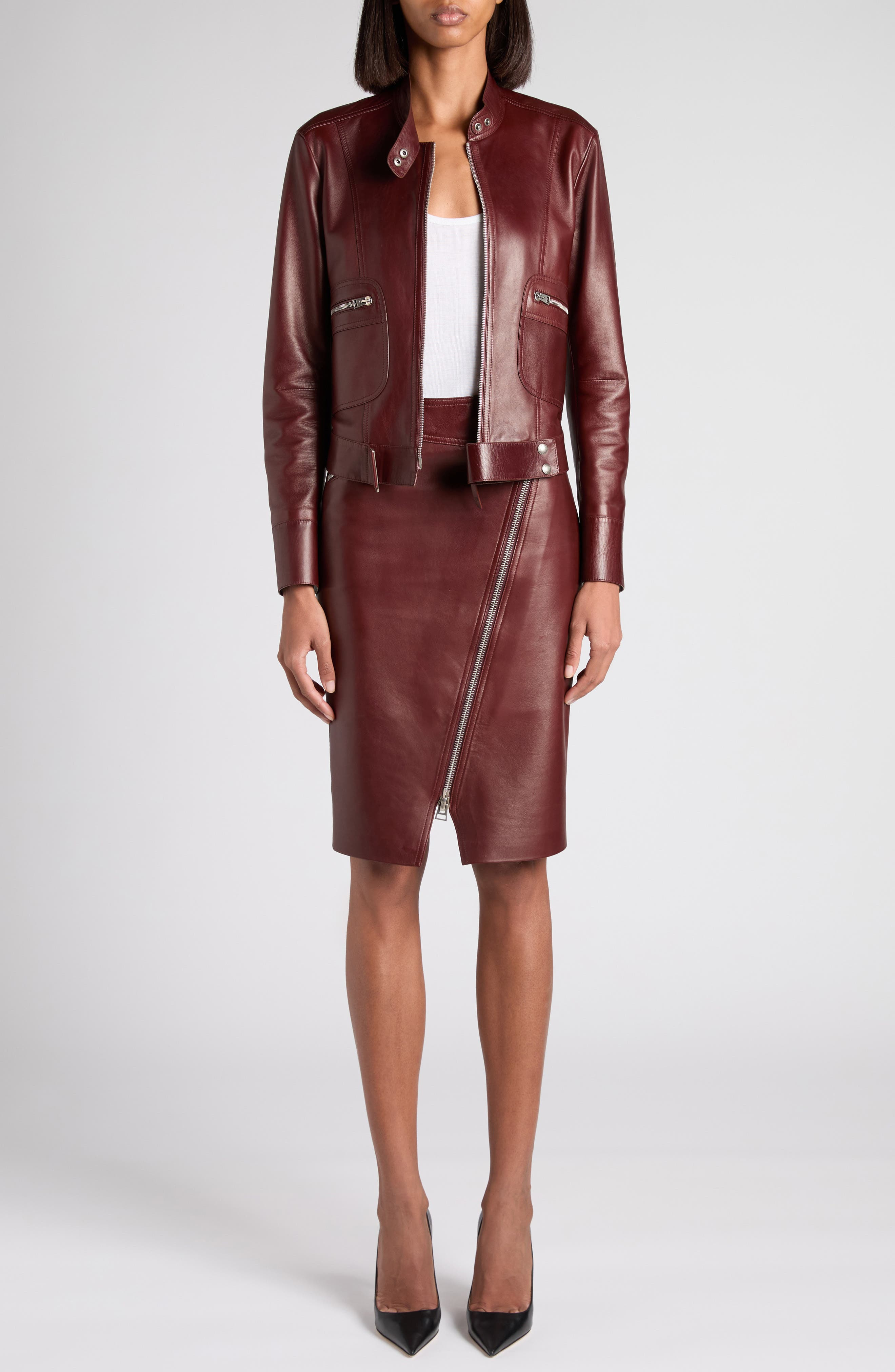 TOM FORD Plongé Leather Racer Jacket in Er532 Burgundy at Nordstrom - 2