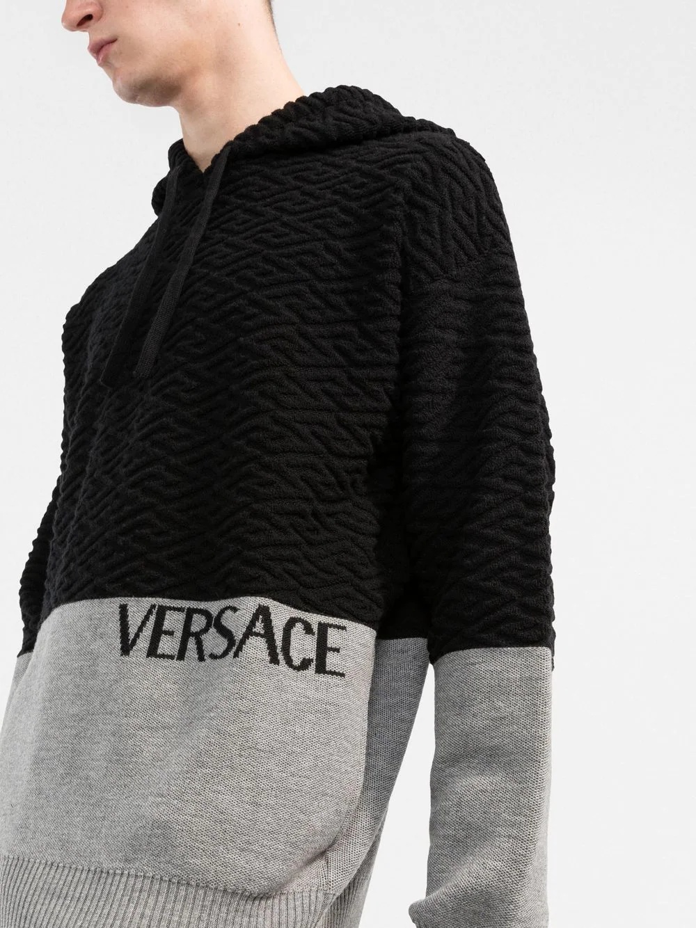 panelled-knit pullover hoodie - 3