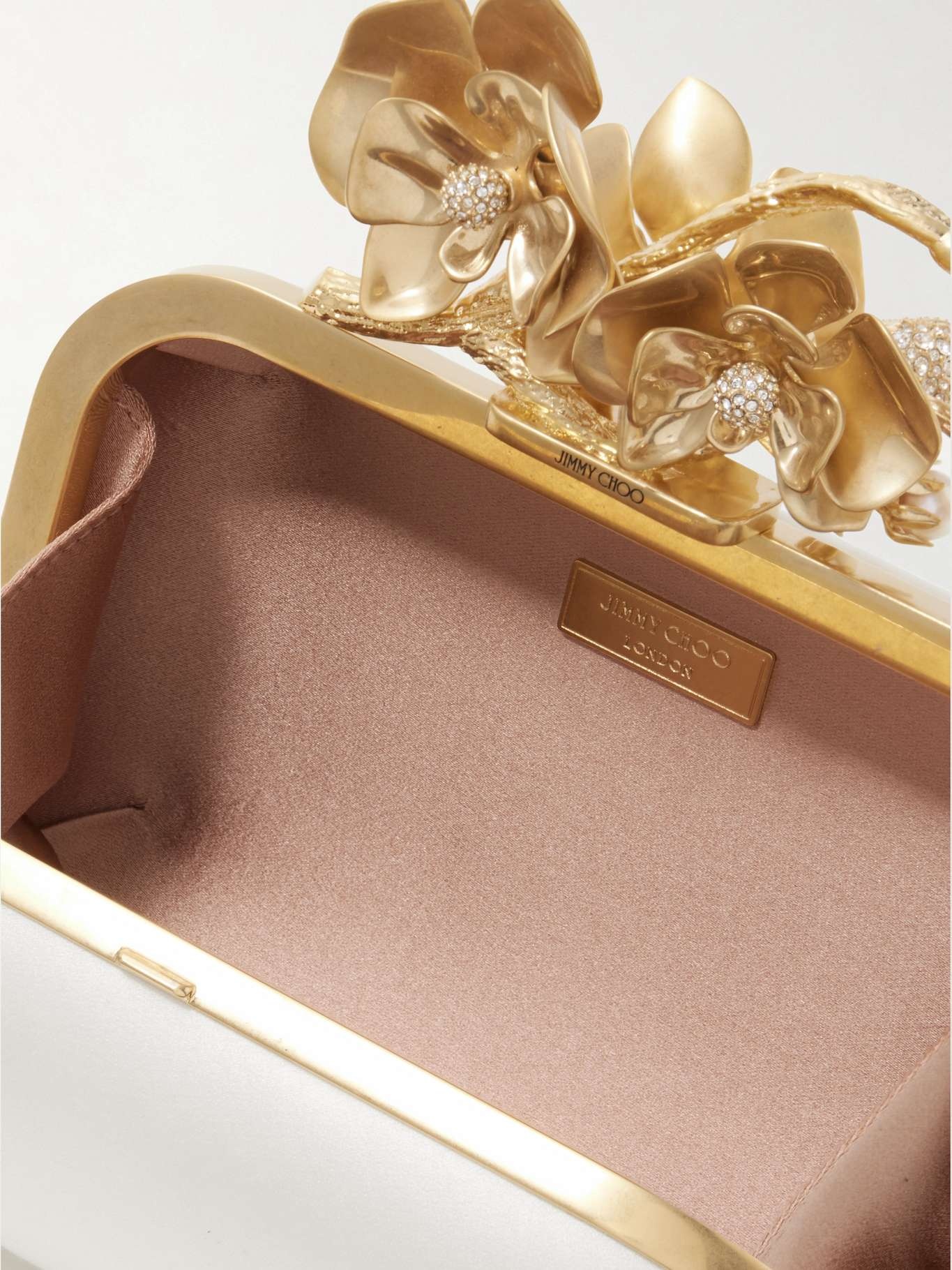Cloud satin and embellished gold-tone clutch Ivory - 5