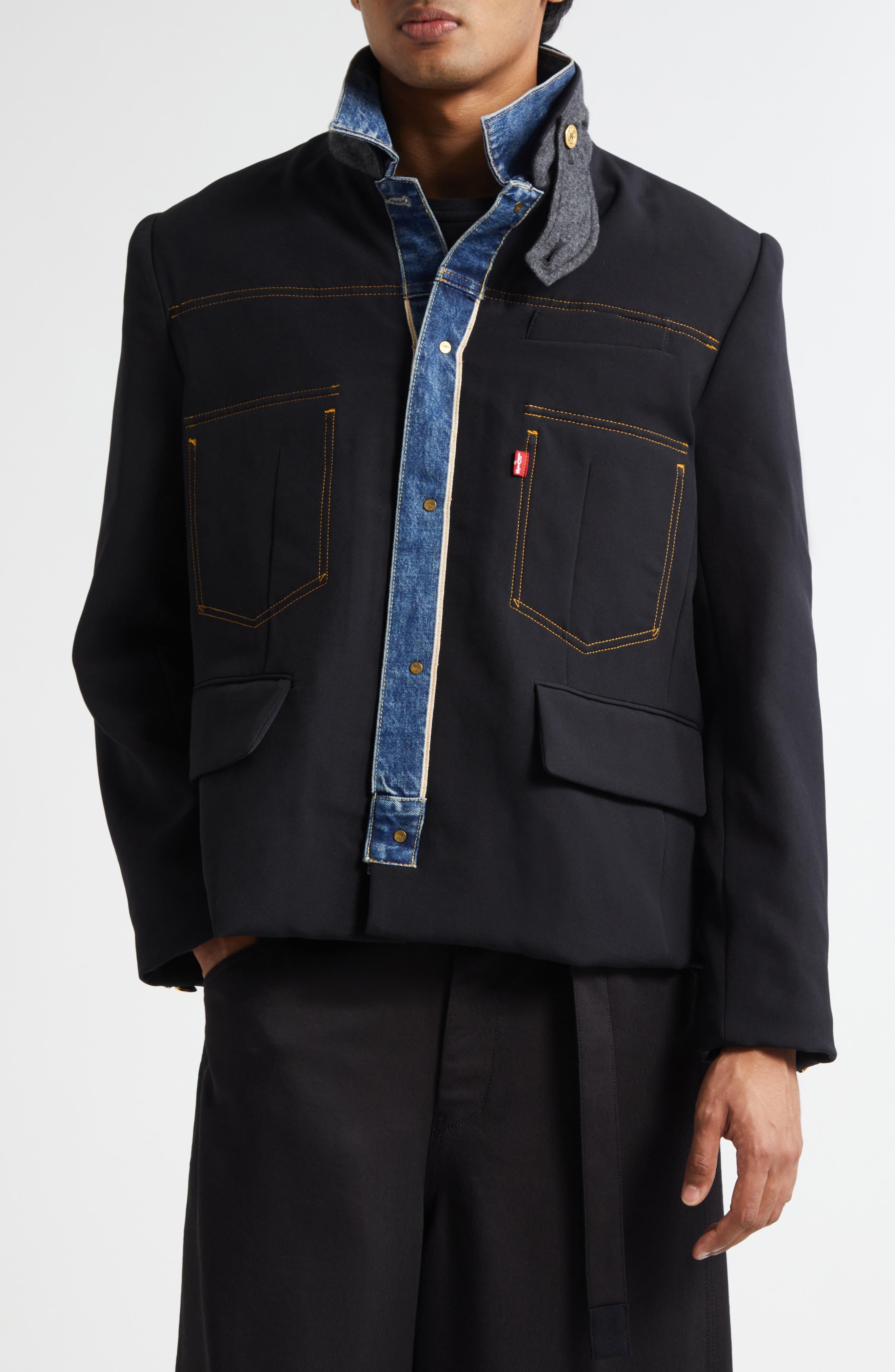 Sacai Gender Inclusive Levi's® Denim x Matelassé Twill Reversible Jacket in Black/Blue at Nordstrom - 3