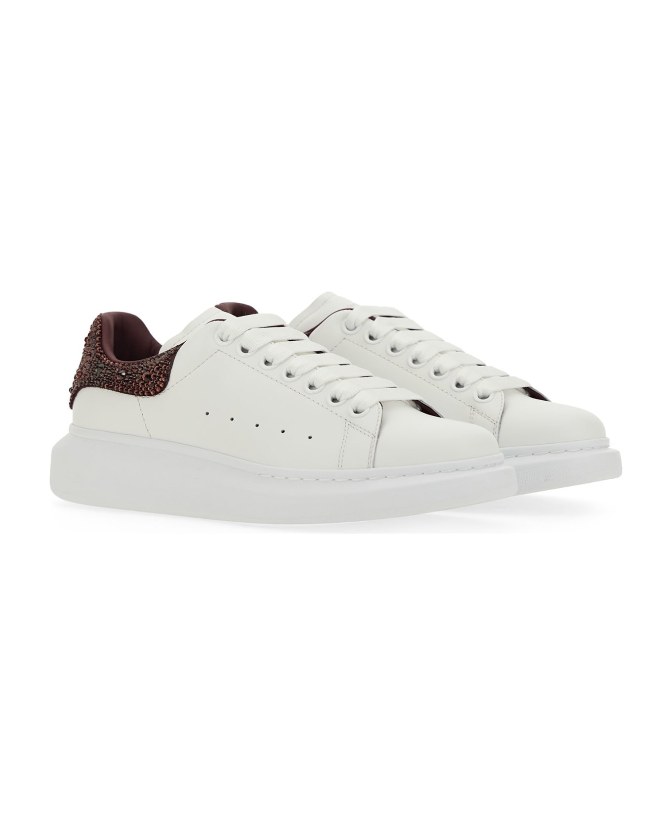 Oversized Sneakers In White And Dark Burgundy With Rhinestones - 5