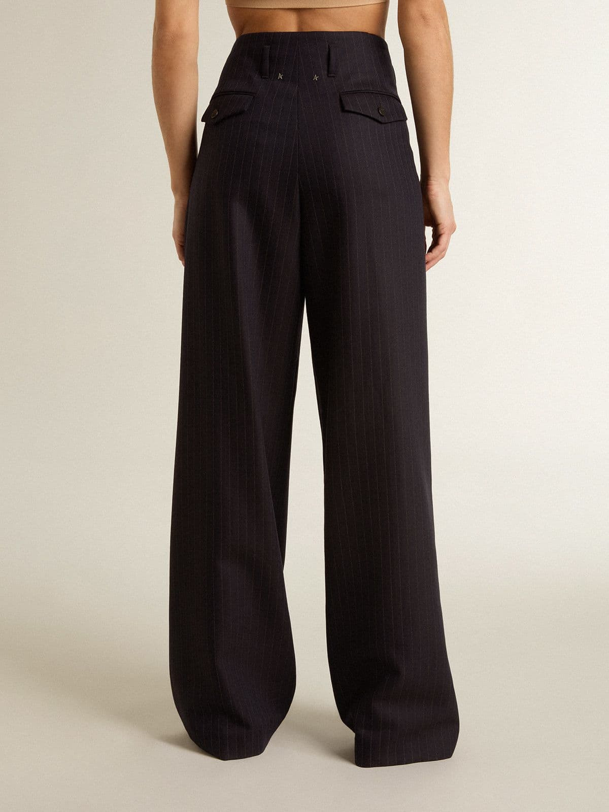 Women’s dark blue tailored trousers with vertical stripe - 4