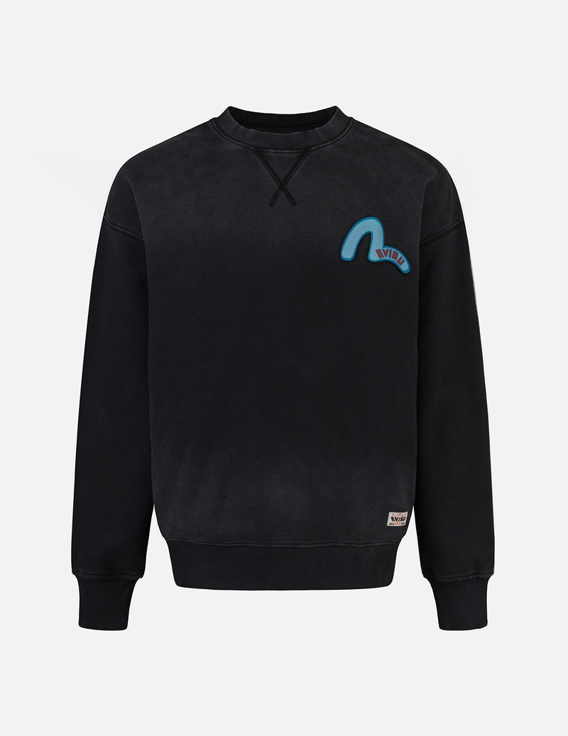 Washed Seagull and Logo Badge Daicock Print Loose Fit Sweatshirt 1