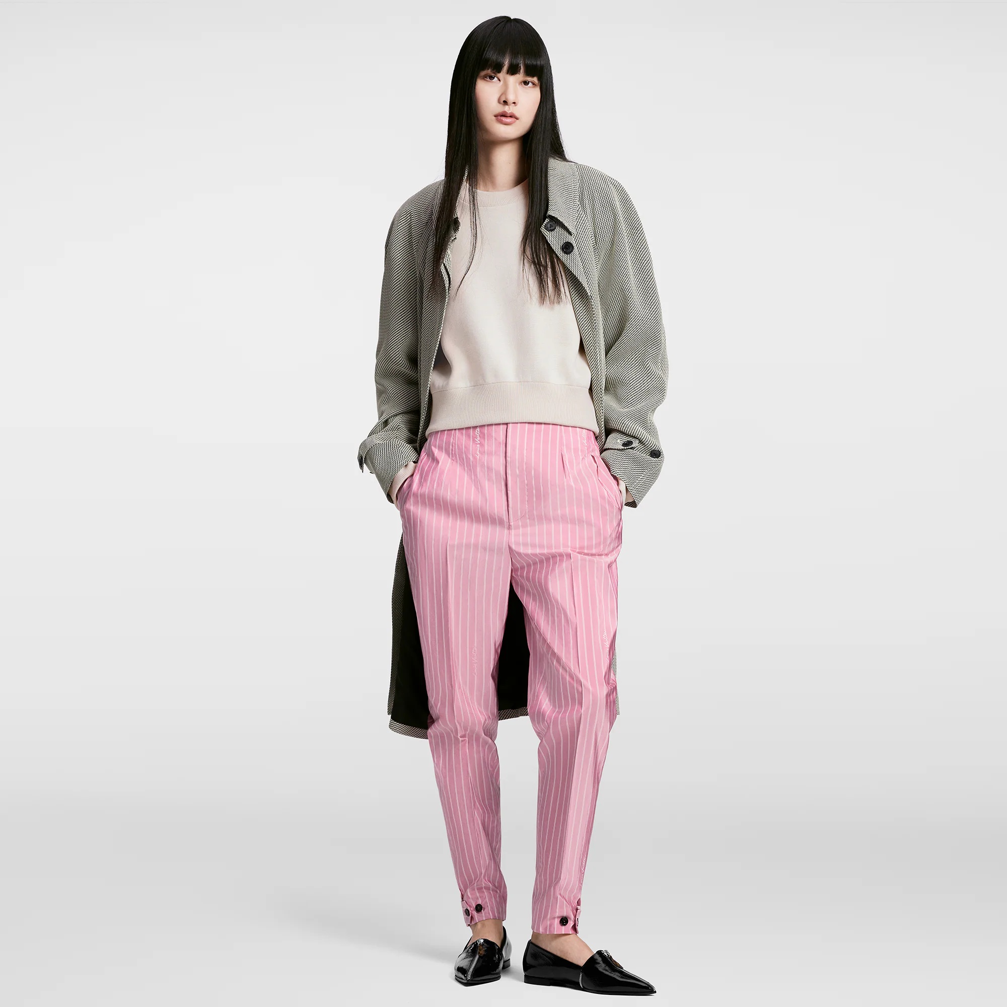 Double Stripe Fitted High Waist Carrot Pants - 4