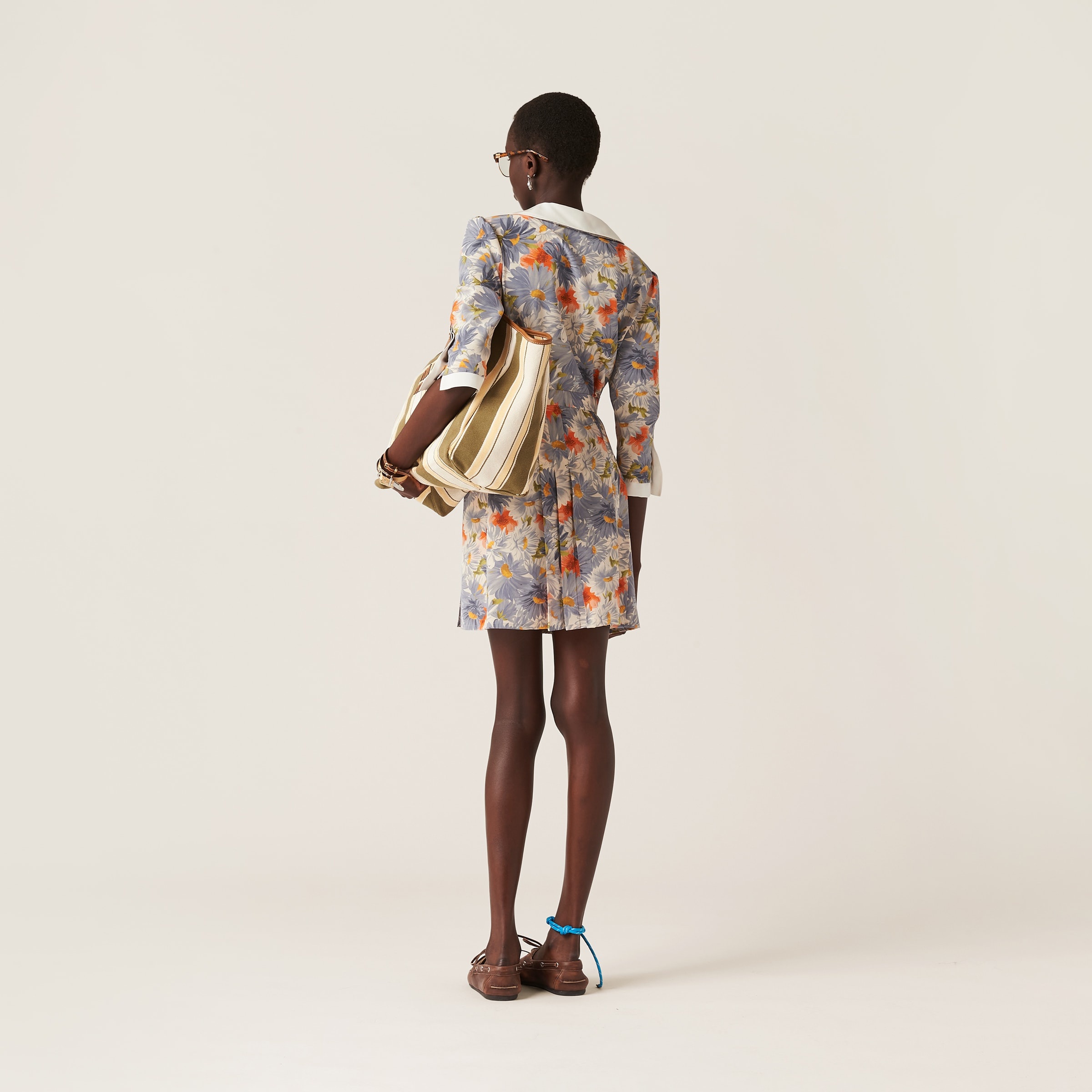 Floral print pleated marocain mini-dress - 3