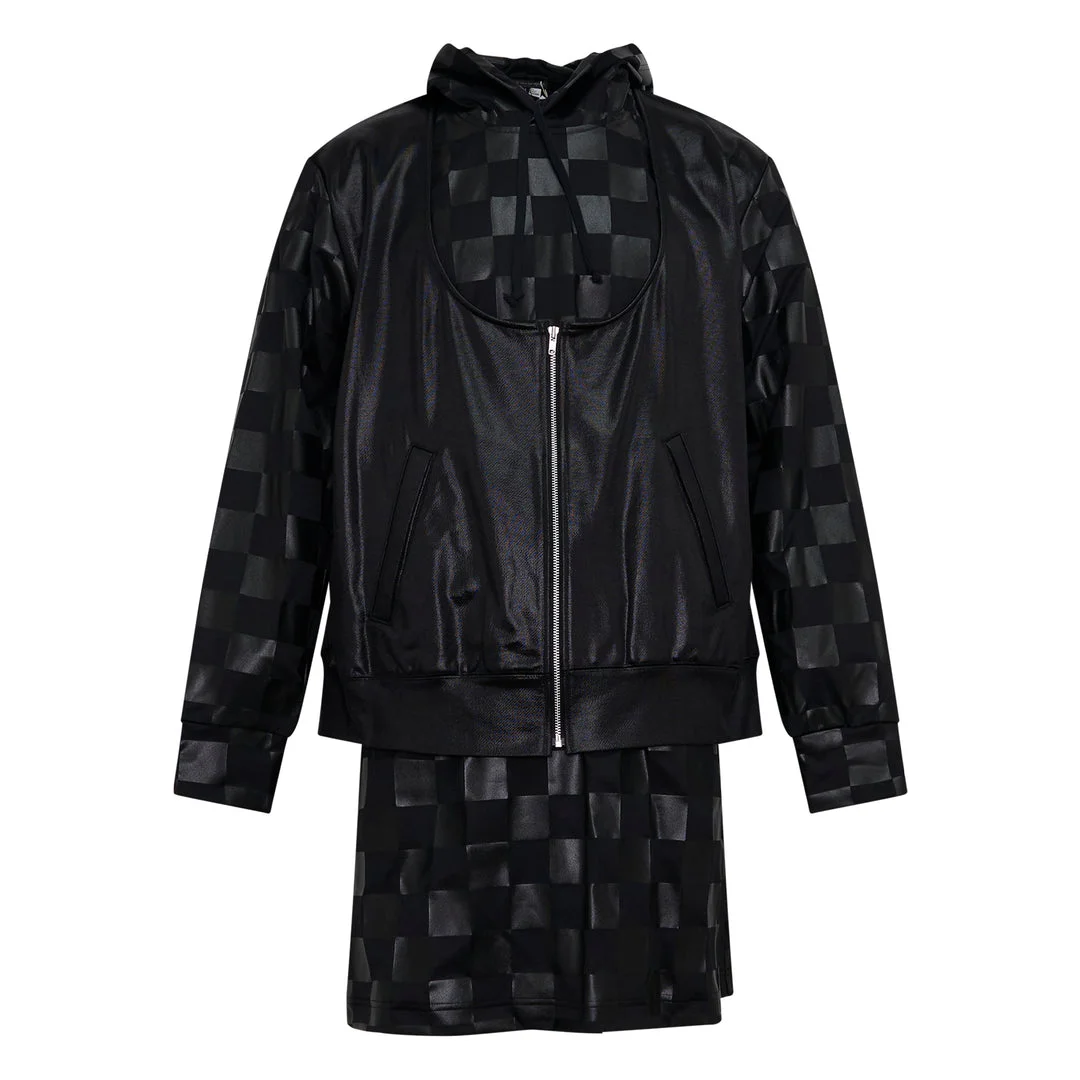 Glossy PU Print Long Sleeve Jacket - 1
