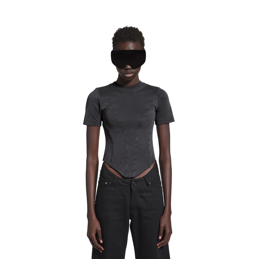 Women's Corseted T-shirt in Black - 5