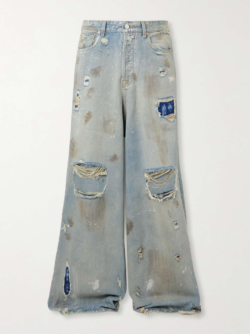 Wide-Leg Panelled Distressed Jeans 1