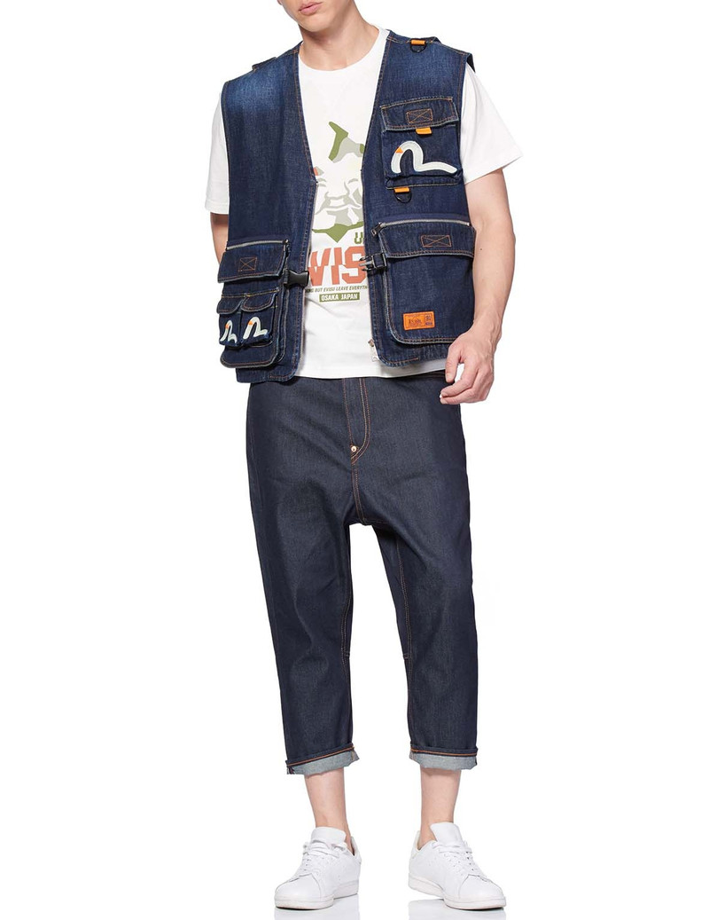 EVISU SEAGULL EMBROIDERED MULTI-POCKET DENIM VEST outlook