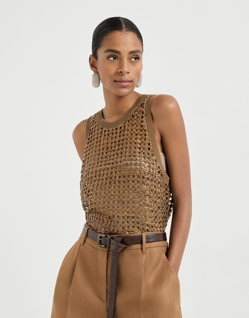 Dazzling net embroidery top in silk and linen 2
