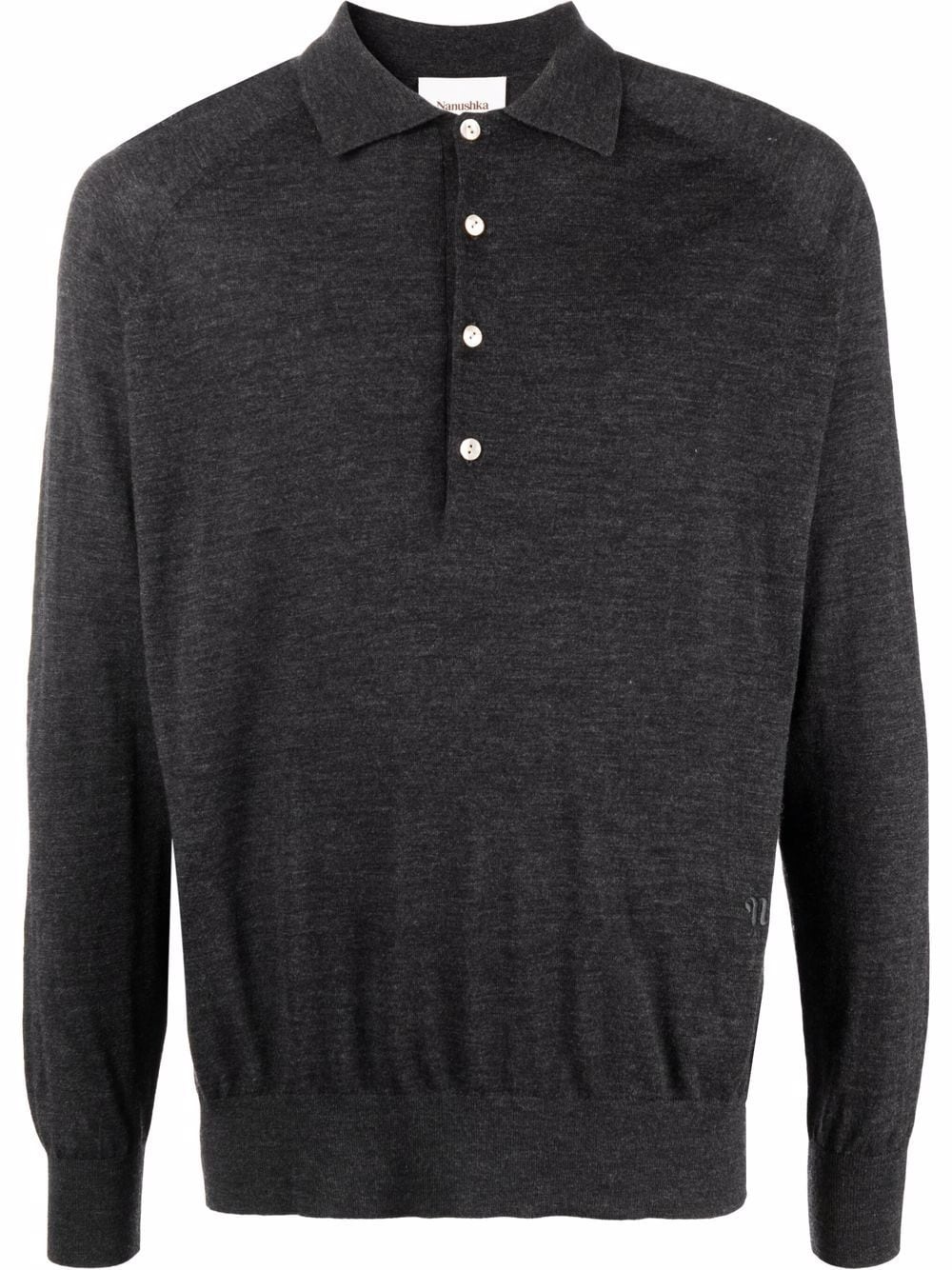 long-sleeve merino polo shirt - 1